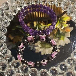 Purple and Black Beaded Bracelet Jewelry